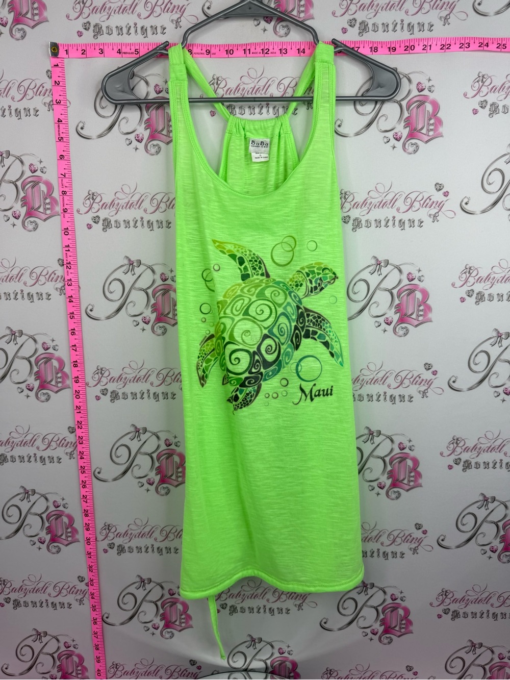 BABA HAWAII USA tank bright lime Neon Green Maui Turtle Racerback Tank MAUI